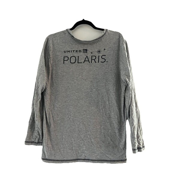 United Airlines Polaris T-Shirt Advertising Gray Long Sleeve V-Neck Mens S / M